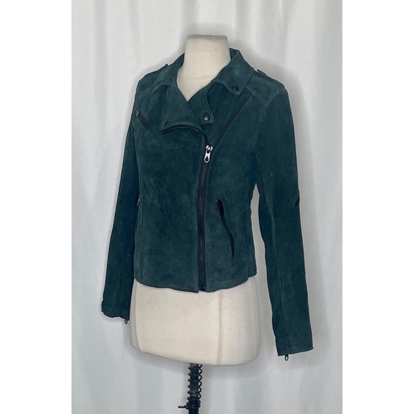 Volcom STONE ROW Suede Motorin’ Moto Jacket Green Floral Lining Motorcycle Small - Picture 6 of 14